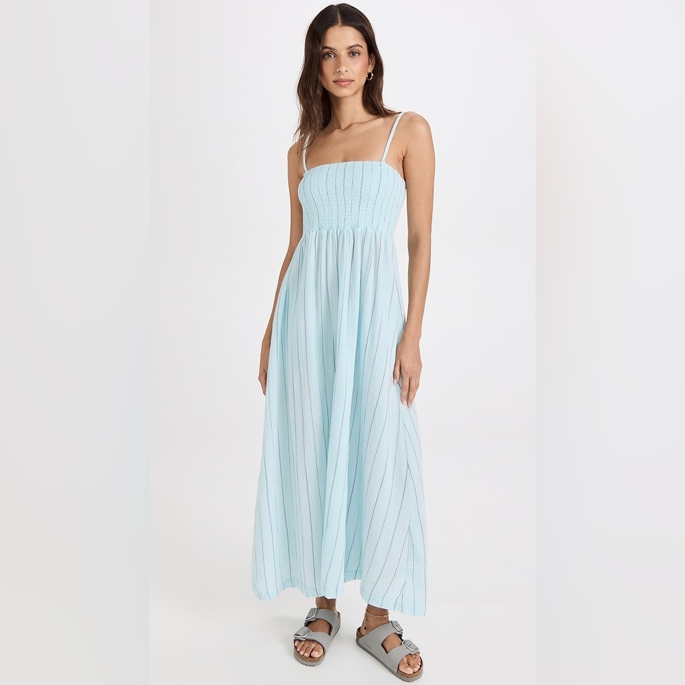 Monrow Gauze Smocked Pinstripe Maxi Dress